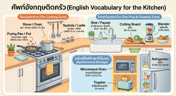 กลุ่มคำศัพท์ kitchen ห้องครัว