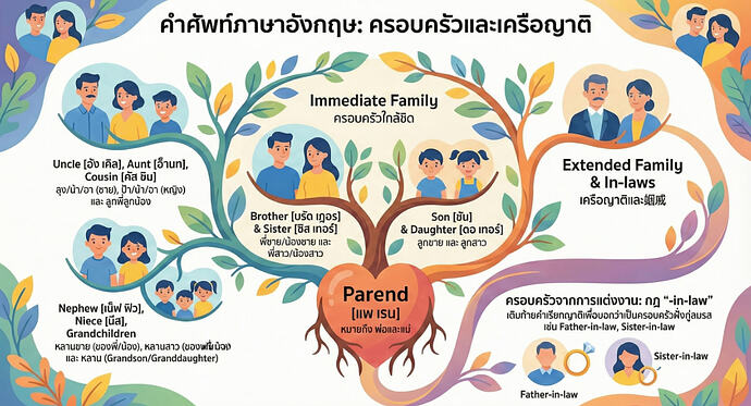 กลุ่มคำศัพท์ ภาษาอังกฤษ ครอบครัวและเครือญาติ